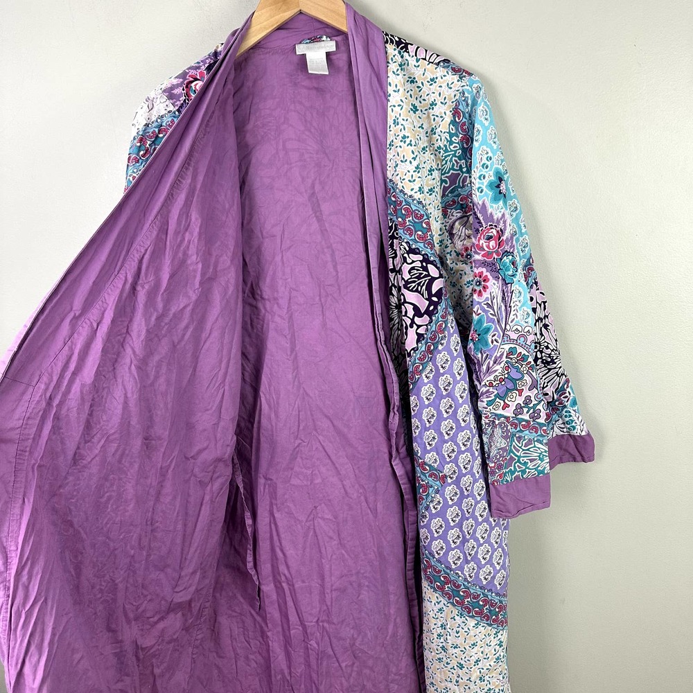 Boho Patchwork Lavender Long Kimono Robe - Picture 7 of 9